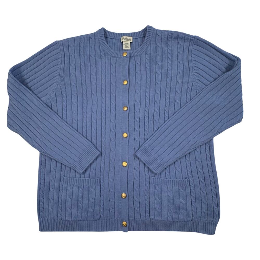 Classic Elements Vintage Cable Knit Cardigan Sweater Women's XL(18) Blue Preppy